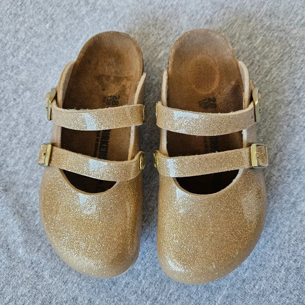 Birkenstock Kids Glitter Gold Mary Jane Clogs